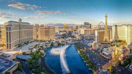 Crédence de cuisine en verre imprimé Las Vegas Vue sur les fontaines du Bellagio et le Strip à Las Vegas