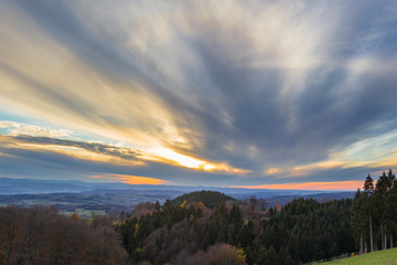 Obraz premium Panorama from Sweigmatt in the Black Forest over the city Wehr to the Alps