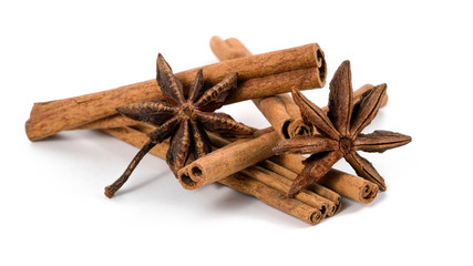 Cloves, anise and cinnamon isolated on white background