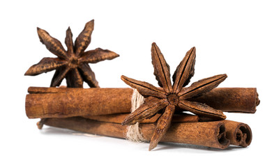 Cloves, anise and cinnamon isolated on white background