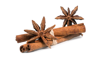 Cloves, anise and cinnamon isolated on white background