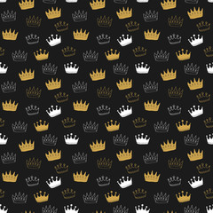 Crown Seamless Pattern, hand drawn royal doodles background, Vector Illustration