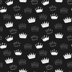 Crown Seamless Pattern, hand drawn royal doodles background, Vector Illustration