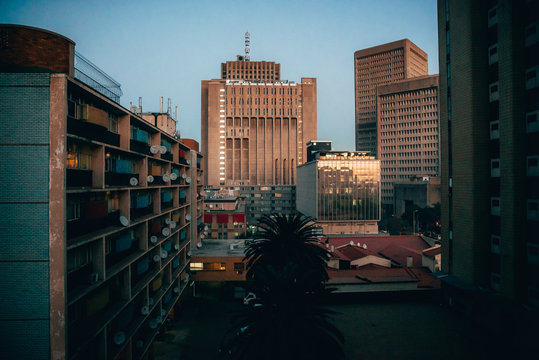 Buildings at sunset