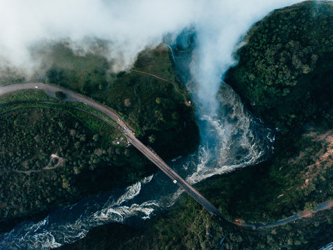 Aerial view of landscape with bridge, Zambia