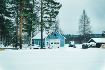 Cottage House in Snowy winter in Finland