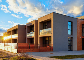 Apartment residential townhouse building outdoor concept sun light