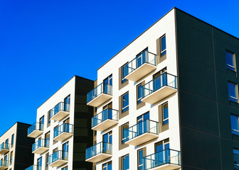 Modern apartment building copy space