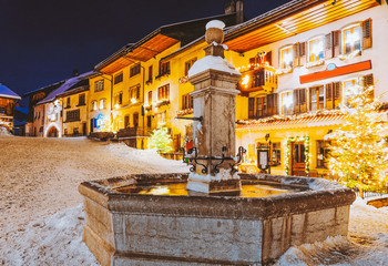 Gruyeres town village of Switzerland winter night