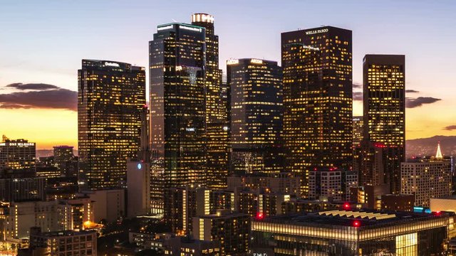 Day to night transition time lapse Los Angeles downtown
