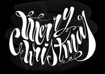 Beautiful handwritten text Merry Christmas. Vector illustration isolated on textured background for greeting cards, labels, packaging, logo, decorations.