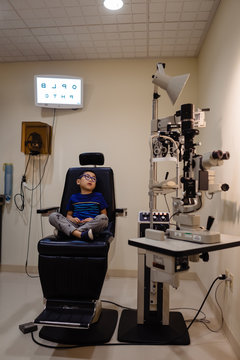 Young boy at an eye exam