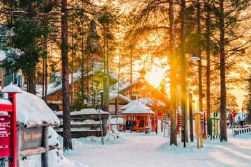 Fototapete Rund Sunset Santa Claus Village outdoor Lapland © Roman Babakin