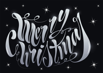Beautiful handwritten text Merry Christmas. Vector illustration isolated on textured background for greeting cards, labels, packaging, logo, decorations.
