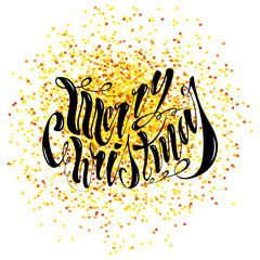 Beautiful handwritten text Merry Christmas. Vector illustration isolated on textured background for greeting cards, labels, packaging, logo, decorations.