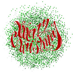 Beautiful handwritten text Merry Christmas. Vector illustration isolated on textured background for greeting cards, labels, packaging, logo, decorations.