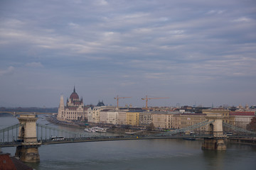View toward Hungarian parliament in Budapest, Hungary