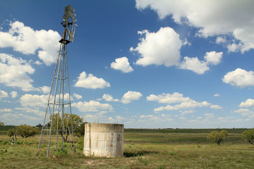 Windmill on Arid Cattle Ranch in Central Texas