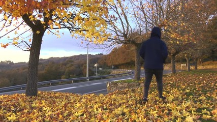 MAN WALKING IN AUTUMN