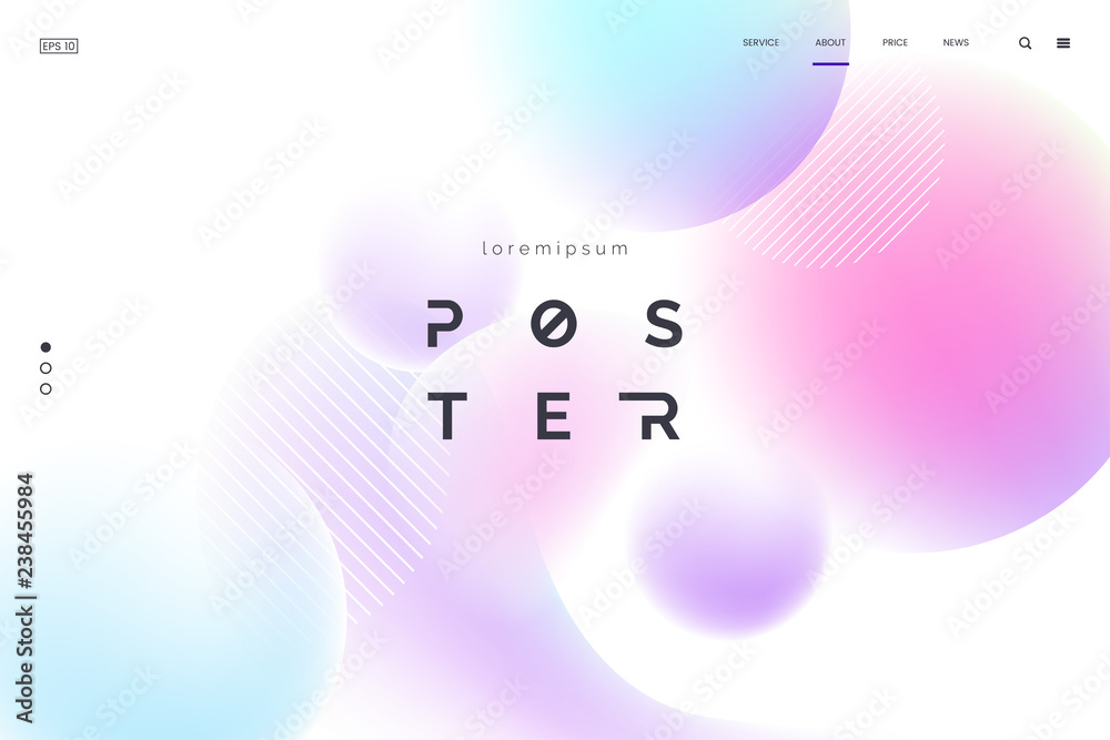 Poster Vector background with abstract neon shapes in gradient pastel colors. Poster with blurred effect. Asymmetric composition. Applicable for landing page, invitation, advertisement. Eps 10