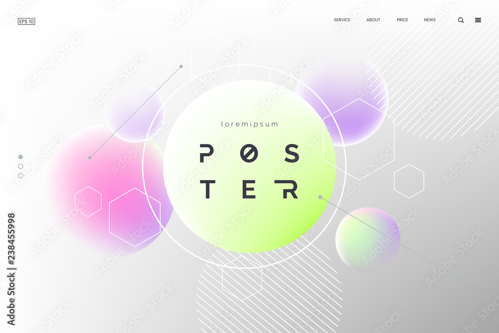 Poster abctract vector fluid background with colored spheres. homepage template in light pastel colors. mod