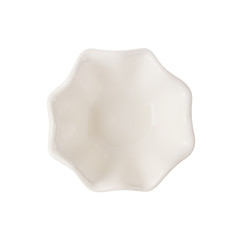 Top view epmty white Ceramic bowl with rounded edges isoated on white background