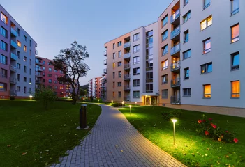 Foto op Plexiglas Modern residential apartment flat home building complex block outdoor © Roman Babakin