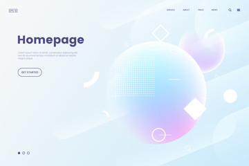 Vector homepage template with abstract dynamic background. 3d shpere with geometric pattern. Soft light background in modern gradient color. Backdrop for web site. Eps 10.
