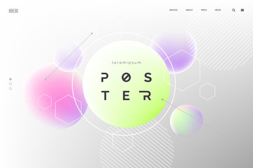 Abctract vector fluid background with colored spheres. Homepage template in light pastel colors. Modern neon shapes composition. Abstract geometric backdrop. Eps 10.