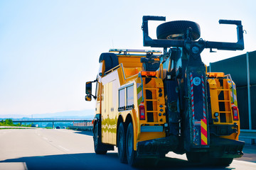 Tow truck for carrying long vehicles on highway road in Slovenia