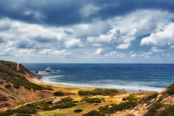 Fototapeta na wymiar The rocky coast of the Akamas peninsula.