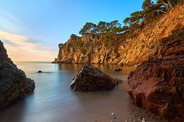 Fototapeta na wymiar Beautiful bay in Costa Brava in Spain with long exposure technique