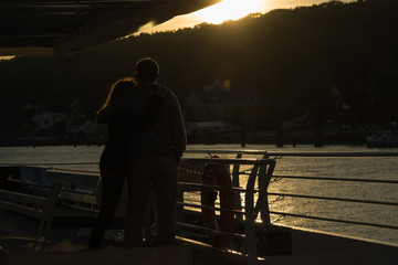 Sunset on the river Seine in France traveling by boat