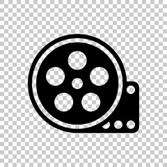 Film roll, old movie strip icon, cinema logo. Black symbol on tr