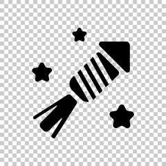 Fireworks rocket with stars. Celebrate icon. Black symbol on tra