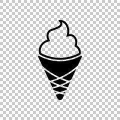 Ice cream in waffle cup. Simple icon. Black symbol on transparen
