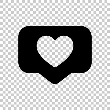 Like icon, heart in notification cloud, social symbol. Black sym