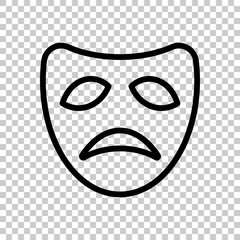 Sad mask of theatre, face with tragedy emotion, sign of drama. L