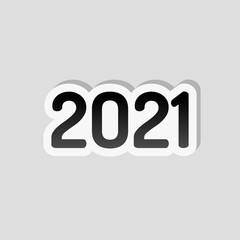 2021 number icon. Happy New Year. Sticker style with white borde