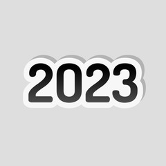2023 number icon. Happy New Year. Sticker style with white borde