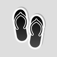 Beach slippers. Flip flops icon. Sticker style with white border