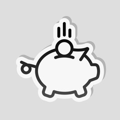 Piggy bank, dollar coin. Business icon. Sticker style with white
