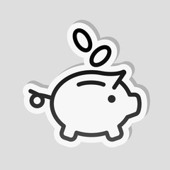 Piggy bank, dollar coins. Business icon. Sticker style with whit