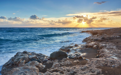 Fototapeta na wymiar The magic of a beautiful sunset . Cyprus is an island country in the Eastern Mediterranean Sea