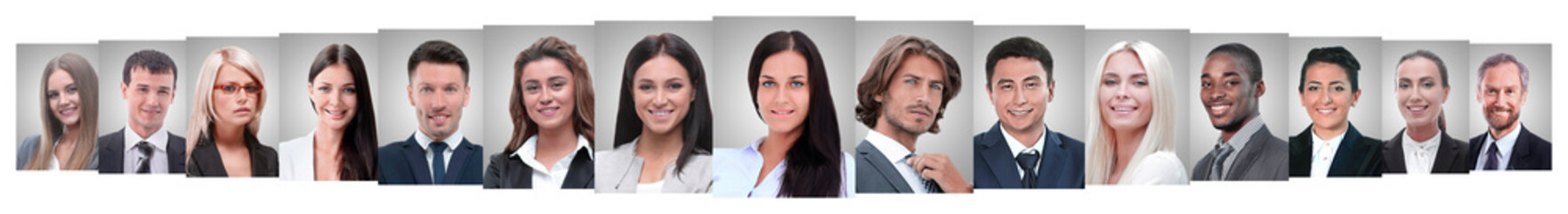 panoramic collage of portraits of successful business people