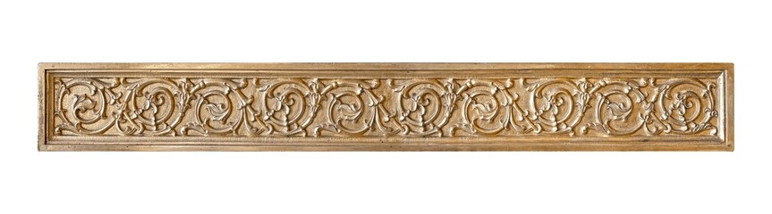 Golden plate with floral ornament isolated on white background