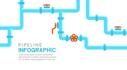 Pipeline infographic. Oil, water or gas flat valve vector design. Pipeline construction isolated