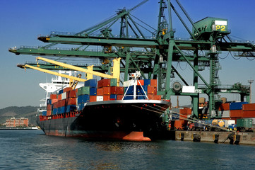 container ship black red