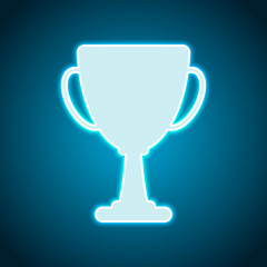 Silhouette of champions cup. Simple icon. Neon style. Light deco