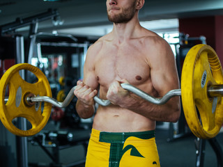 Young adult bodybuilder doing weight lifting in gym